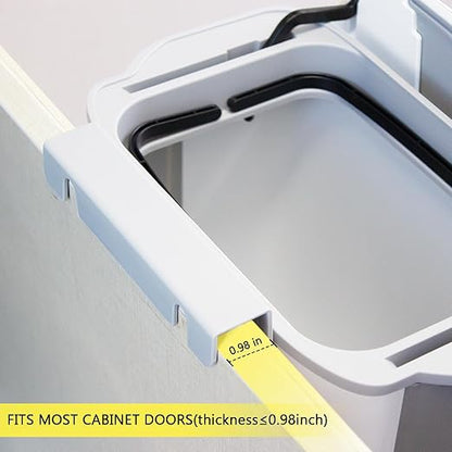 Soddeph 3.2 Gallon Foldable Hanging Trash Can with Lid for Cabinet Door,Kitchen Compost Bin,Wall-Mounted Plastic Garbage Can for Countertop or Under Sink, Bathroom and RV (White with lid)