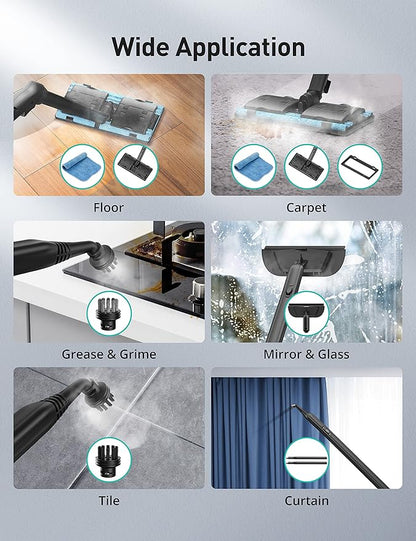 Steam Cleaner, 293°F 58 PSI Powerful Multipurpose Handheld Steam Mop for Home Use, 21 Attachments, 50Oz Capacity, Heavy Duty Steamer for Carpets, Floors, Cars, Tiles, Crack Cleaning, Blue