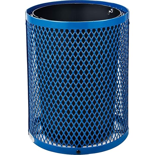Global Industrial 36 Gallon Outdoor Steel Trash Can with Dome Lid, Plastic Liner and Anchor Kit Included, 23-1/2" Diameter x 40" H, Powder Coat Finish, Unassembled, Blue
