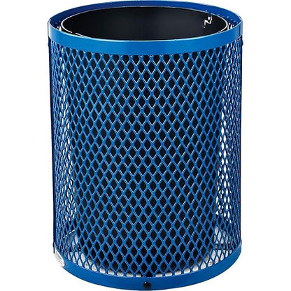 Global Industrial 36 Gallon Outdoor Steel Trash Can with Dome Lid, Plastic Liner and Anchor Kit Included, 23-1/2" Diameter x 40" H, Powder Coat Finish, Unassembled, Blue