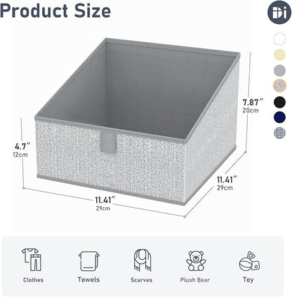 DIMJ Closet Storage Bins 6 Pack - Fabric Trapezoid Closet Organizer Bin, Foldable Storage Baskets for Shelves, Closet Shelf Organizer, Clothing Storage Box for Toys, Books, Towel, Clothes, Gray