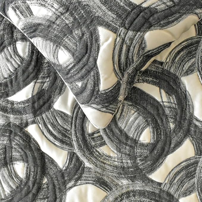 The HomeCentric King/Queen/Twin Black Designer Twin 53"x18" Bed Runner Without Pillow Cover, Circle, Rings, Quilted Bed Scarf on Jacquard Fabric - Circlewise