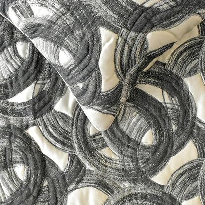 The HomeCentric King/Queen/Twin Black Designer Twin 53"x18" Bed Runner Without Pillow Cover, Circle, Rings, Quilted Bed Scarf on Jacquard Fabric - Circlewise