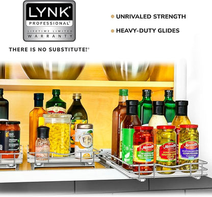 LYNK PROFESSIONAL® Pull Out Spice Rack Organizer for Inside Kitchen Cabinets - 10-1/4 inch Wide - Slide Out Drawer – Chrome Sliding Spice Cabinet Organization Shelf Racks - 1 Tier