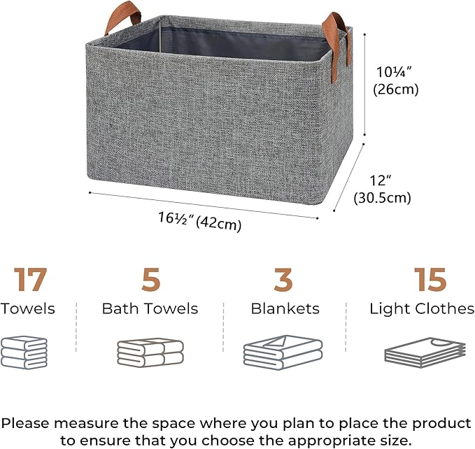 GRANNY SAYS Closet Storage Baskets, Collapsible Fabric Storage Bins with Metal Frame, Clothes Organizer Bins, Extra Large Baskets for Shelves, Gray, 4-Pack