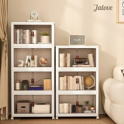 Jalove 88QT Plastic Storage Bins with lids, Stackable Collapsible Storage Containers with Wheels, Closet Organizer and Storage Drawers, Clothes Storage Cabinet for Home Office Garage, 1 Pack White