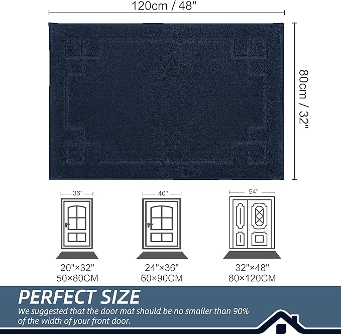 BEQHAUSE Door Mat 32" x 48", Non-Slip Door Mats Indoor Entryway Rugs Washable Low-Profile Absorbent and Stain Resist Floor Mats, Dog Door Mat for Front Back Door, Muddy Wet Shoes & Paws, Navy Blue