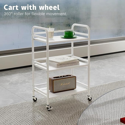 HDANI 3 Tier Rolling Cart Shelves,Heavy Duty Multifunctional Metal Frame-Supports 22 Lbs Per Tier,Rolling Cart with 2 Lockable Wheels for Home, Office,Kitchen,Bathroom,Bedroom(White)…