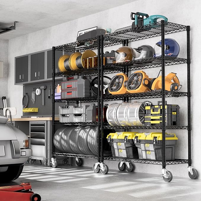 5-Shelf Storage Shelves,Wire Shelving Heavy Duty Metal Storage Shelving Unit Adjustable Garage Shelving Rack Pantry Kitchen (Black, 5 Tier,17.7" D x 47.2" W x 76.7" H)