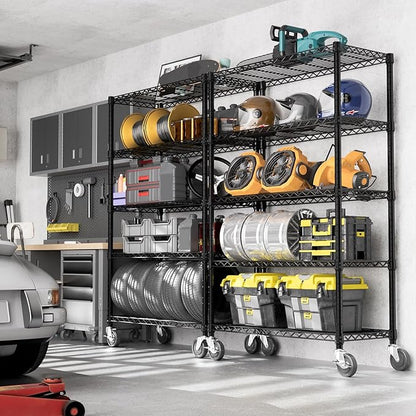 5-Shelf Storage Shelves,Wire Shelving Heavy Duty Metal Storage Shelving Unit Adjustable Garage Shelving Rack Pantry Kitchen (Black, 5 Tier,17.7" D x 47.2" W x 76.7" H)