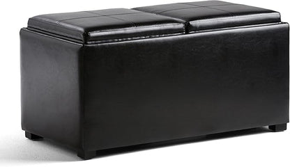 SIMPLIHOME Avalon 35 inch Wide Contemporary Rectangle 5 Pc Storage Ottoman in Midnight Black Vegan Faux Leather, Assembled, for the Living Room, Entryway and Family Room