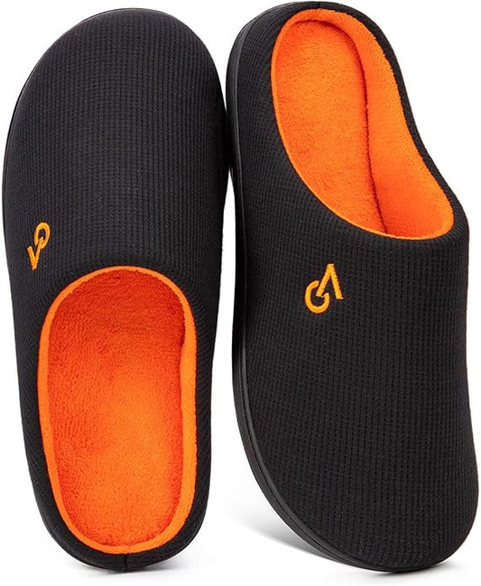 VeraCosy Men's Two-Tone Memory Foam House Slippers Indoor Outdoor Durable Rubber Sole