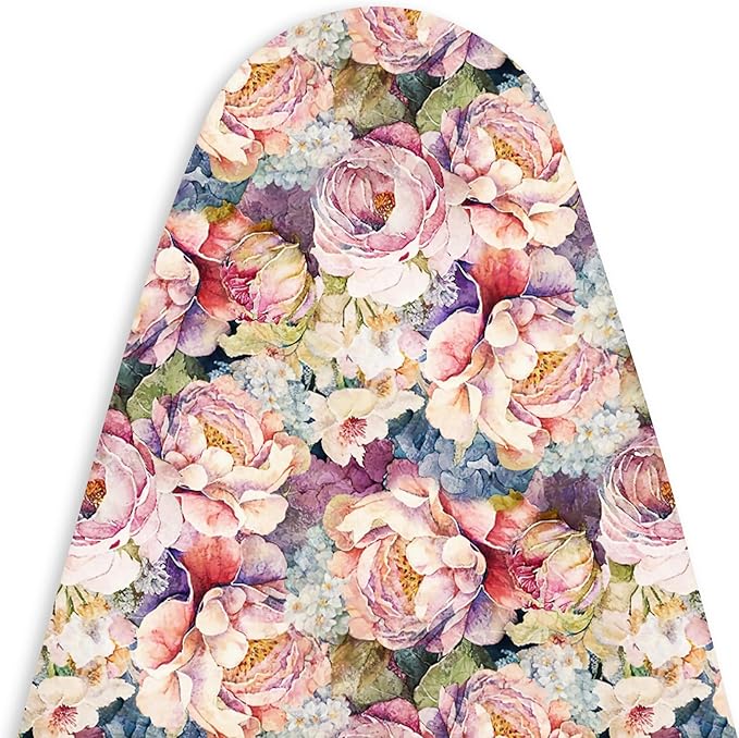 Encasa XO Ironing Board Cover and Pad 49"x18" - Free Silicone Iron Rest & Mesh Cloth - 4mm Felt, Wide Iron Board Cover with Padding - Heat Resistant, Non Slip Drawstring Wildflowers