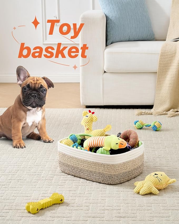 Small Woven Basket, 13.5 x 9.5 x 5 Inches, Storage Basket for Organizing, Cute Small Rope Shelf Closet Cube Storage Bins Baskets for Shelves, Dog Toy Gift Baskets Empty, 3 Pack Gradient Brown