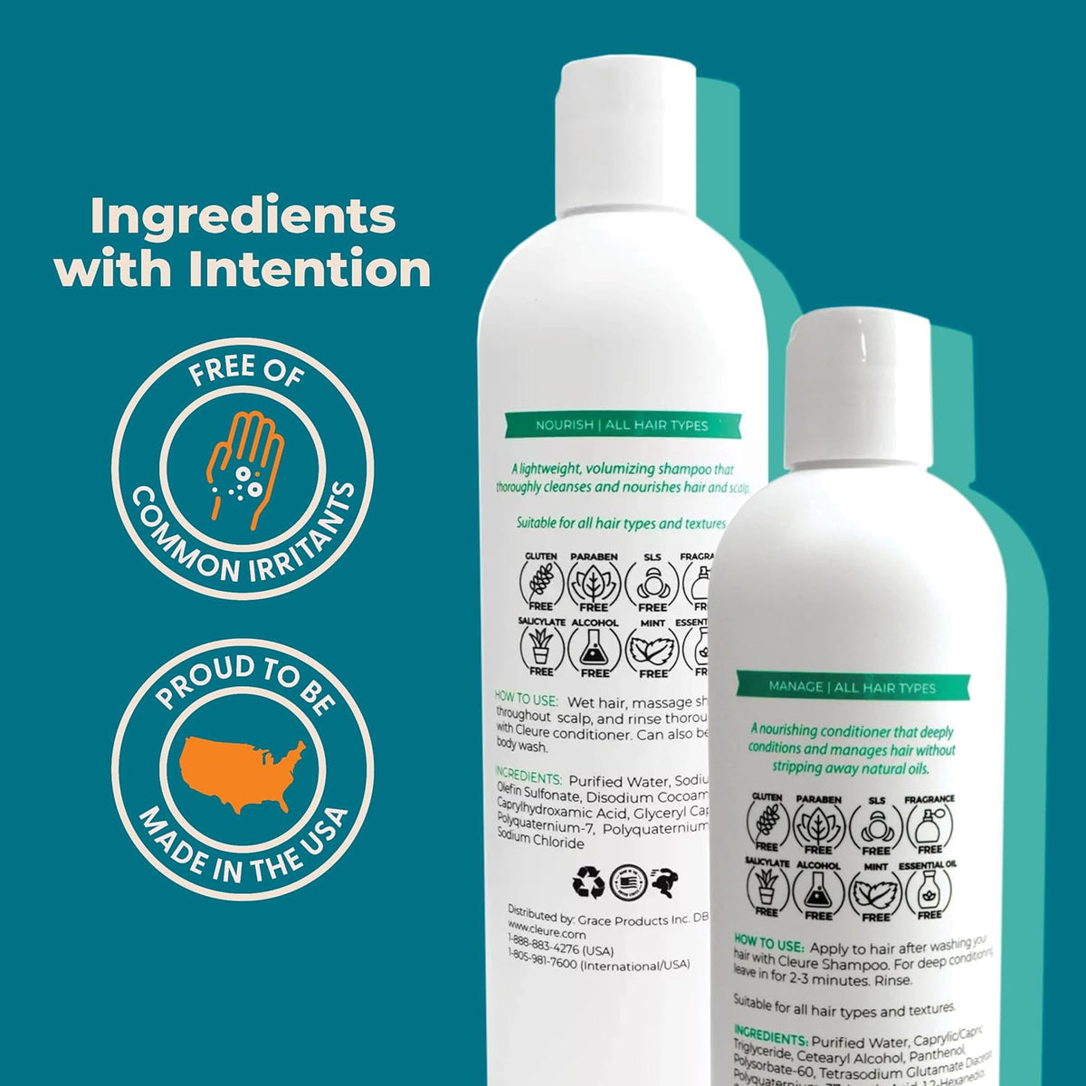 Cleure Shampoo and Conditioner Set Sulfate Free, Fragrance Free for Sensitive Skin - Volumizing Shampoo & Hydrating Conditioner (12 Oz each, Pack of 2)