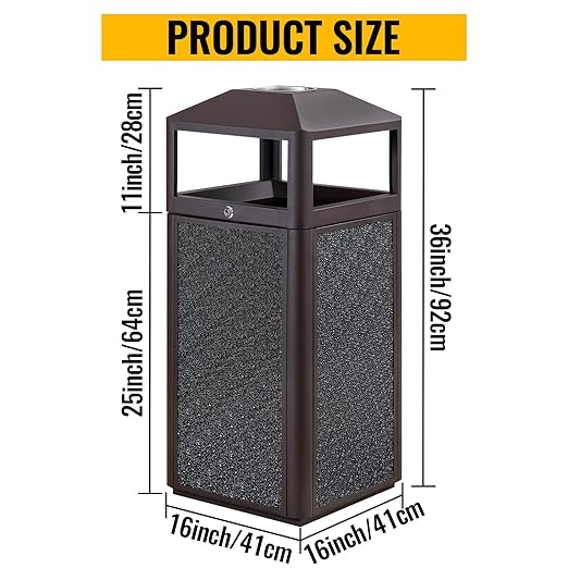 Square Waste Container with Dome Lid | Commercial Outdoor Garbage and Trash Container,Coffee 15 Gallon