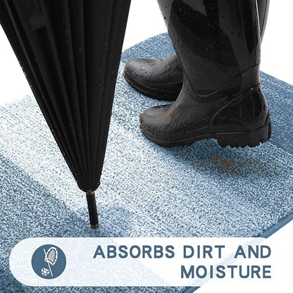 Kitinjoy Indoor Outdoor Door Mat, 48x32 Non-Slip Absorbent Dirt Trapper, Low-Profile Washable Inside Entrance Front Floor Mat, Sturdy Soft Entry Doormats for Entryway, Light Blue