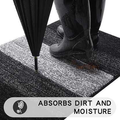 Kitinjoy Indoor Outdoor Door Mat, 48x32 Non-Slip Absorbent Dirt Trapper, Low-Profile Washable Inside Entrance Front Floor Mat, Sturdy Soft Entry Doormats for Entryway, Black