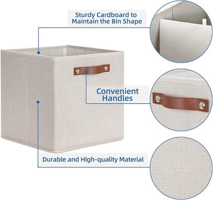 Temary Cube Storage Bins 12 Inch Storage Cubes 4PCs Fabric Organizer Bins Boxes with Handles, Sturdy Collapsible Closet Storage Organizer for Shelf, Bedroom, Cabinet (Beige, 12 x 12 x 12)