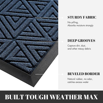 Yimobra Large Door Mat 36x24, All-Weather Waterproof Non-Slip Welcome Matt Outdoor, Heavy Duty Non Slip Doormat for Entryway for Patio and Garage Indoor, Easy Clean, Blue