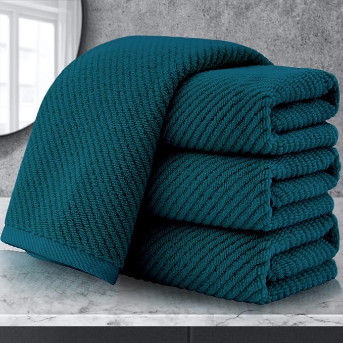 VOOVA & MOVAS Bathroom Hand Towels - 4PC Large 18" x 28", 100% Cotton | Lightweight | Thick | Quick Dry | Soft | Absorbent, Hand Towels for Showering, Bathroom Essentials, Deep Turquoise