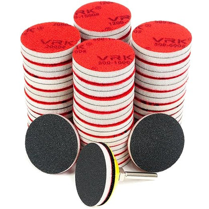 64 PCS 2 Inch Sanding Disc Pad,Hook and Loop Sanding Pads 180 to 3000 Wet Dry Sponge Sandpaper with 1/4” Shank for Drill Sanding Grinder Rotary Tools Curved Surface Polishing and Sanding