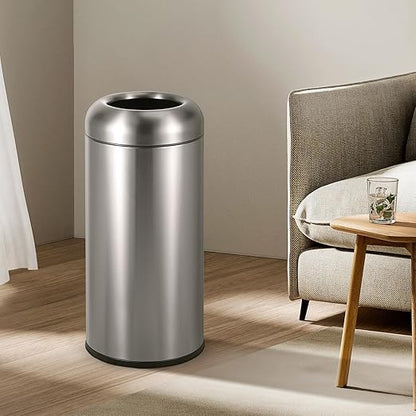BEAMNOVA 16.5 Gallon Trash Can Open Top Outdoor Indoor Commercial Stainless Steel Industrial Waste Basket Container, Gray Large Garbage Enclosure with Lid