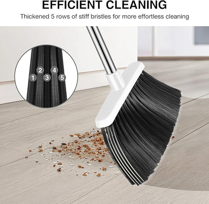NACENA Broom and Dustpan Set, 52-in Long Adjustable Handle Broom Dustpan Combo with Dustpan Teeth to Automatically Clean Hair Suitable for Home Kitchen Office Hall Floor (Grey&White), 2 Pack