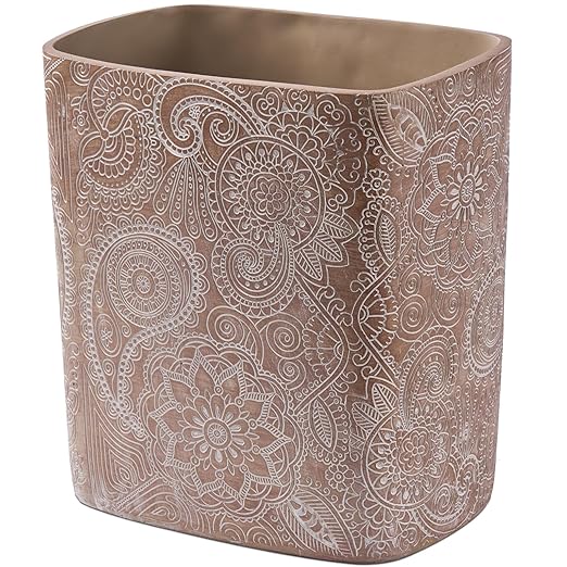 Polytree Boho Flowers Bathroom Trash Can 1.8 Gallon(7 Liter) Small Kitchen Garbage Can,Living Room Bedroom Trash Can, Decor Wastebasket for Home Office,Retro Brown
