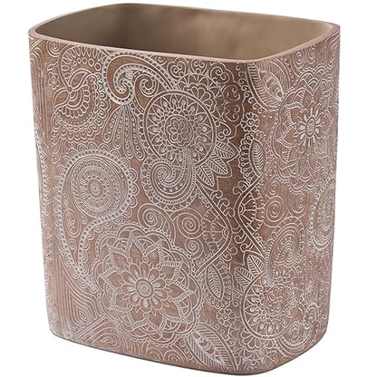 Polytree Boho Flowers Bathroom Trash Can 1.8 Gallon(7 Liter) Small Kitchen Garbage Can,Living Room Bedroom Trash Can, Decor Wastebasket for Home Office,Retro Brown