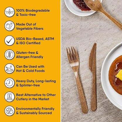 Premium Quality100% Biodegradable Knives Made of Vegetable Fibers, 100 PCS of 6.7” Long Heavy-Duty and Splinter Free Eco-Friendly Knives, Perfect Sustainable Cutlery for All Types of Occasions