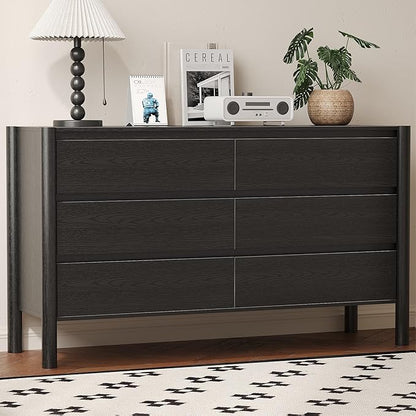 Dresser for Bedroom with 6 Drawers,47" Wide Oak Dresser with 4 Solid Wood Legs, Wooden TV Stand,Closet Clothes Organizer for Bedroom, Hallway