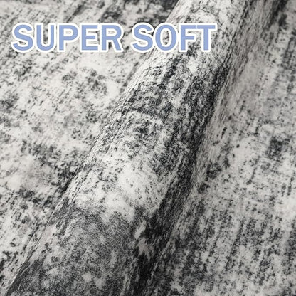 IOHOUZE Modern Abstract Area Rugs 6x9 Ft Washable Rugs for Living Room, Non Slip Dining Room Rug, Printed Faux Wool Rugs for Bedroom, Floor Carpet for Office Nursery Playroom, Black Grey