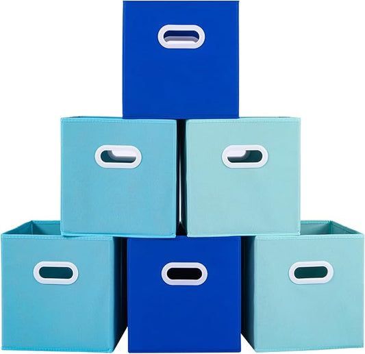 Stero Fabric Storage Cubes Bins, 11 inch Fun Colored Foldable Storage Baskets with Dual Plastic Handle for Home, Kids Room, Closet and Toys Organization, Multi Colored, Set of 6