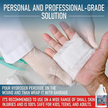 3% Hydrogen Peroxide - First Aid Antiseptic & Multipurpose Cleaner - Topical Wash for Cuts, Scrapes and Minor Cuts - H2O2 Hydrogen Peroxide 3 Percent USP Solution (2 Gallon)