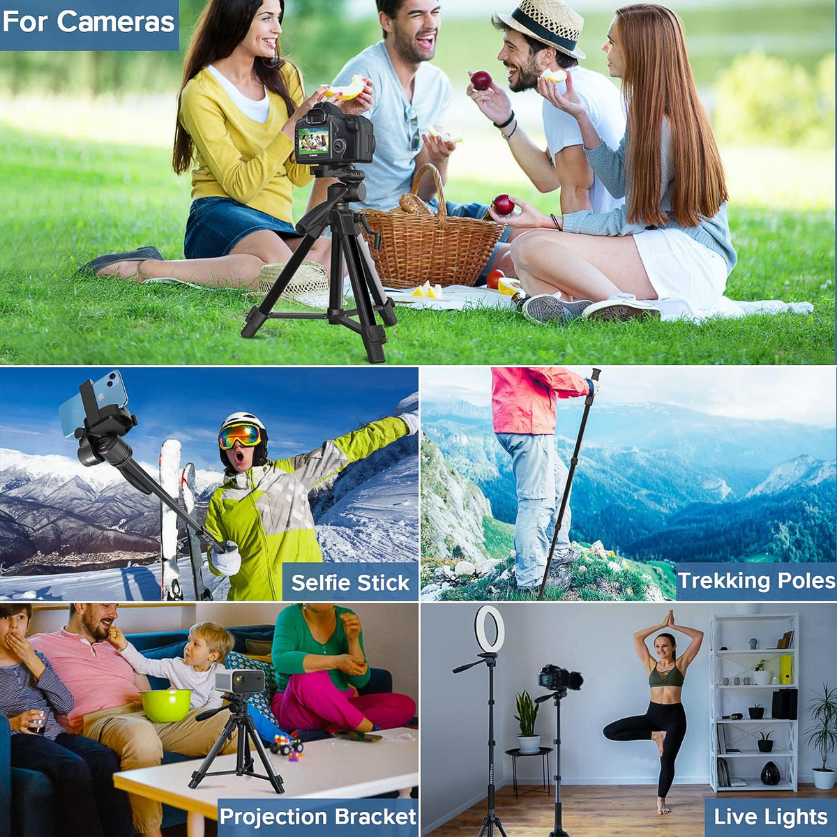 Camera Tripod 69 Inch, Patented 3-Way Swivel Portable Phone Tripod Professional Aluminum Alloy Travel Phone Camera Stand Monopod for Canon Nikon GoPro DSLR, DV Video Camcorder, Smartphone Black