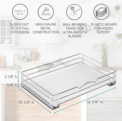 Pull Out Cabinet Organizer for Spices, Cans - Heavy Duty with Lifetime Limited Warranty- Pull Out Spice Rack- Cabinet Pull Out Shelf for Cans,Dishes, Etc, 14-3/8"Wx 10-1/2"D x 2-3/4” H, Chrome