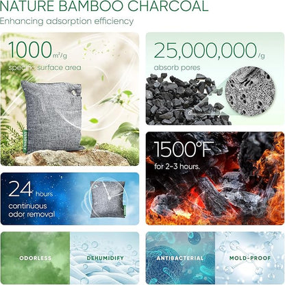 Activated Charcoal Odor Absorber, Large 10 Pack w Hooks Nature Odor Remover for Strong Odor, Bamboo Charcoal Air Purifying Bags, Odor Eliminator for Home Car Closet Pet, Smoke Deodorizer