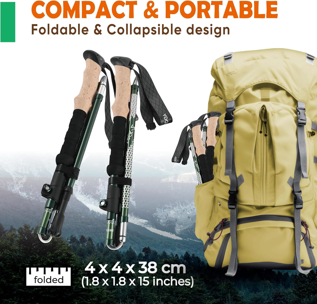 Trekology Trek-Z Collapsible Hiking & Trekking Poles - Balance Support for Seniors, Women, and Men, 2pc Per Set