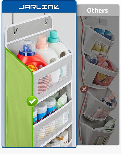 JARLINK 2 Pack Over The Door Organizer, 5 Shelf Door Hanging Organizer with 5 Large Pockets, 44 lbs Weight Capacity Hanging Storage for Bathroom, Bedroom, Nursery, RV, Pantry (Light Grey)