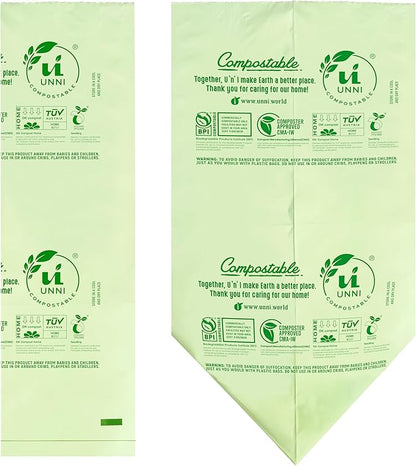 UNNI Compostable Trash Bags, 2.6 Gallon / 9.84 Liter, 100 Count, Extra Thick 0.71 Mil Small Kitchen Food Scrap Bin Liners, Certified by BPI, CMA & OK compost HOME, Meets the ASTM D6400 Standard