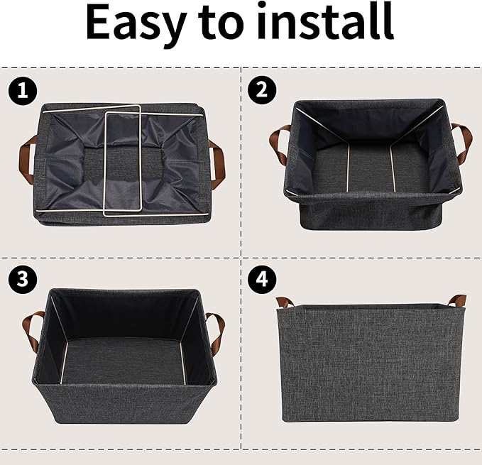 GRANNY SAYS Closet Storage Baskets, Collapsible Fabric Storage Bins with Metal Frame, Clothes Organizer Bins, Large Baskets for Shelves, Dark Gray, 4-Pack