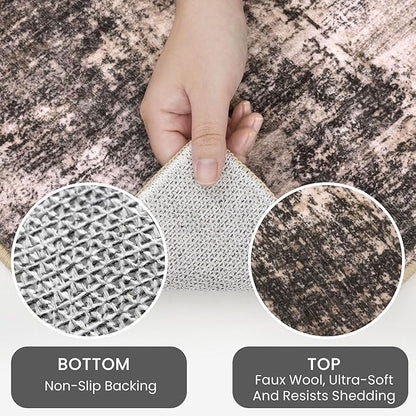 IOHOUZE Abstract Runner Rug 2x6 Ft Washable Runners for Hallways, Non Slip Kitchen Runner Printed Faux Wool Entryway Runner Indoor, Modern Abstract Floor Carpet for Hall Kitchen Bedroom, Brown/Rust