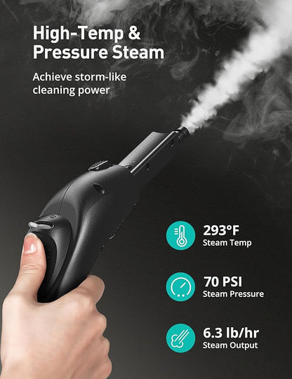 Steam Cleaner, 293°F 58 PSI Powerful Multipurpose Handheld Steam Mop for Home Use, 21 Attachments, 50Oz Capacity, Heavy Duty Steamer for Carpets, Floors, Cars, Tiles, Crack Cleaning, Titanium Silver