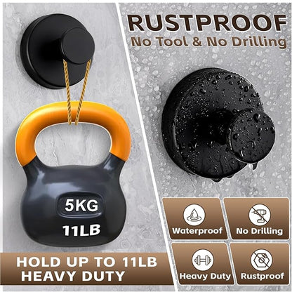 Reusable Heavy Duty Suction Cup Hooks for Kitchen/Bathroom/Shower - Wet-Proof Hooks for Towels, Robes, Loofah&Wreaths/No Drill Mounting on Glass, Tile, Metal (2, Matte Black)