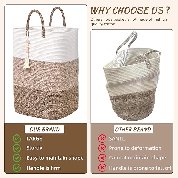 Woven Laundry Basket for Clothes,100 L Large Rectangle Laundry Hampers with Beads Tassel, Nursery Storage Basket for Toys, Tall Dirty Clothes Hamper for Bedroom Aesthetic, Laundry Room Organization