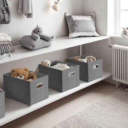 DECOMOMO Storage Bins for Shelves Robust Fabric Closet Bins for Shelves Toy Storage Clothes Books (Pack of 3 – Charcoal)