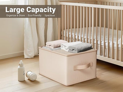 Storage Bins, Fabric Satin Storage Baskets for Shelves, 14.75"L*10.25"W*8.25"H Collapsible Storage Bins with Handles for clothes, Closet Baskets and Bins with Handles, Blush Pink, 3-Pack