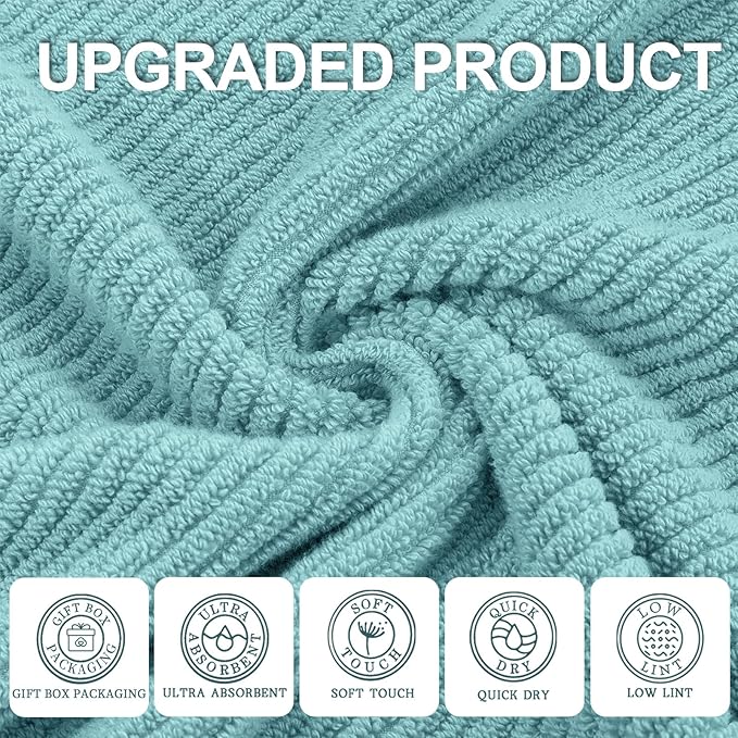 Towels for Bathroom - 100% Cotton | Lightweight | Thick | Soft, Quick Dry Towels, Bath Towel Set of 6 Large, 2 Bath 30"x56", 2 Hand 18"x28", 2 Washcloths 13"x13", Luxury Shower Towel Set, Aqua Teal