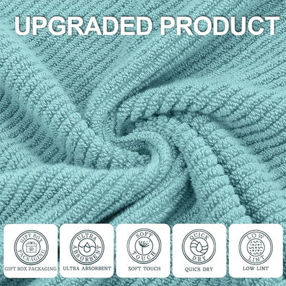 Towels for Bathroom - 100% Cotton | Lightweight | Thick | Soft, Quick Dry Towels, Bath Towel Set of 6 Large, 2 Bath 30"x56", 2 Hand 18"x28", 2 Washcloths 13"x13", Luxury Shower Towel Set, Aqua Teal